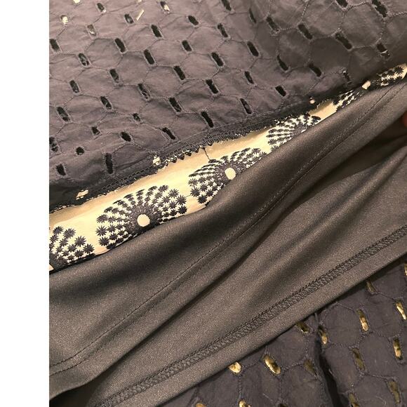 Eva Franco Anthropologie Asymmetrical Flamenco Midi Skirt Navy White, size 8 - Picture 10 of 11